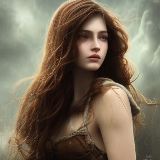 Dramatic Portrait of Brown-Haired Girl