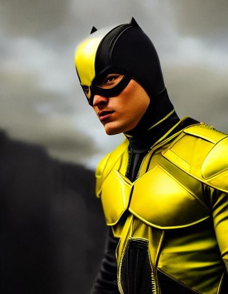 Superhero in Lemon-Yellow Armor: Cinematic Digital Art