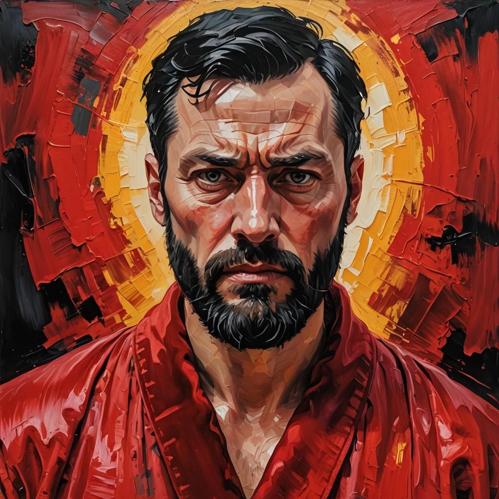 Wrathful Saint in Neo-Expressionist Impasto Portrait