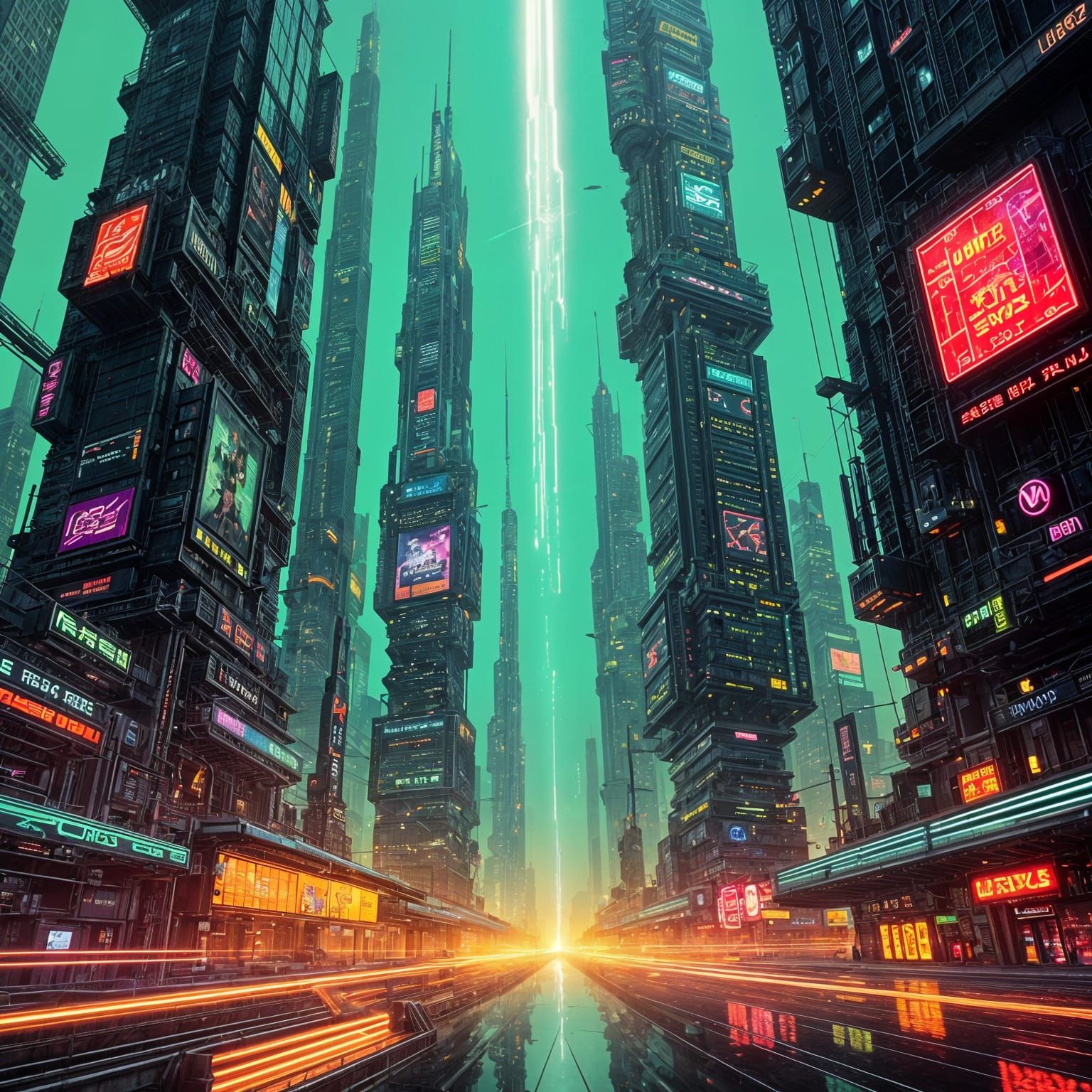 Cyberpunk Cityscape with Neon Lights and Flying Vehicles