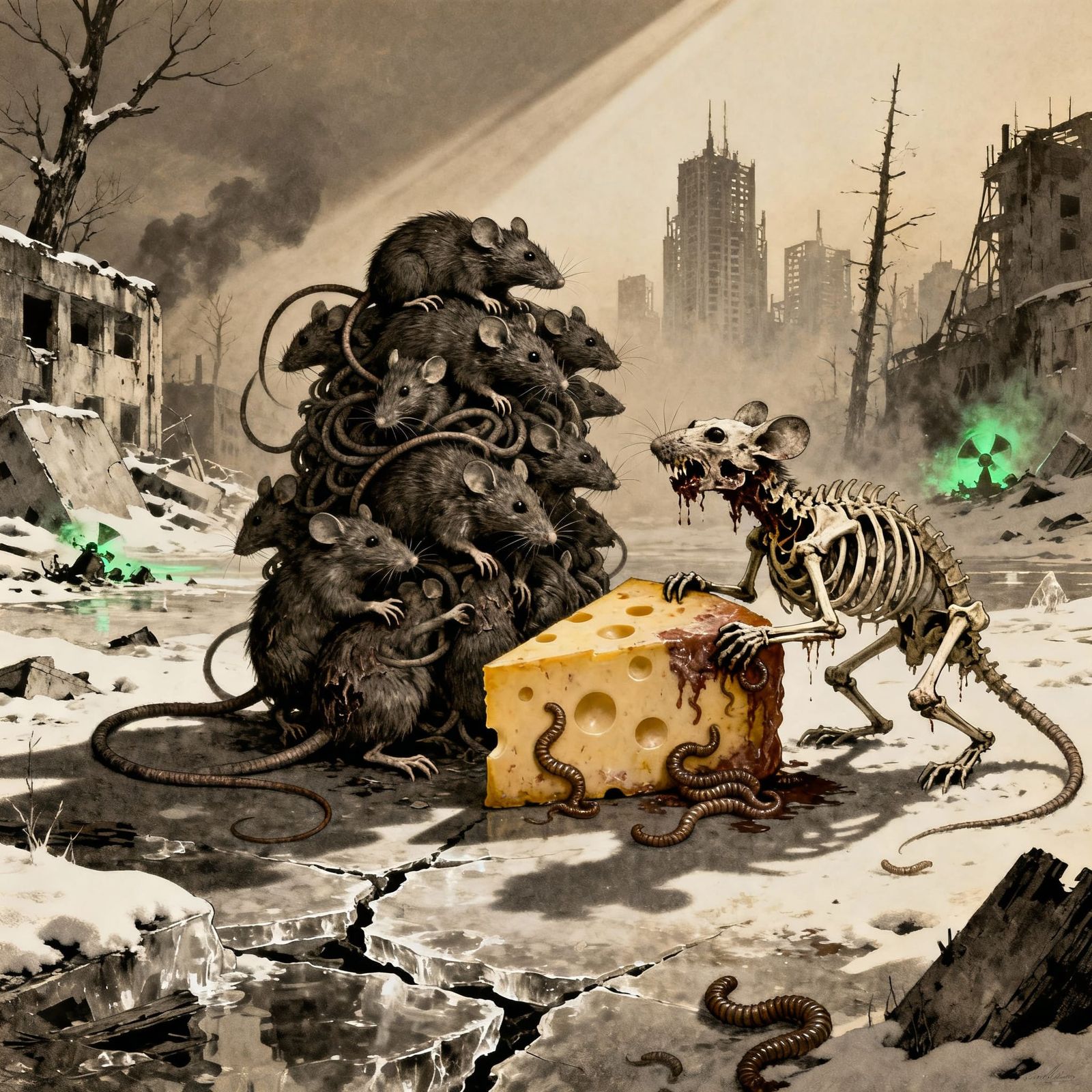 Grotesque Rat King in Sepia Photo