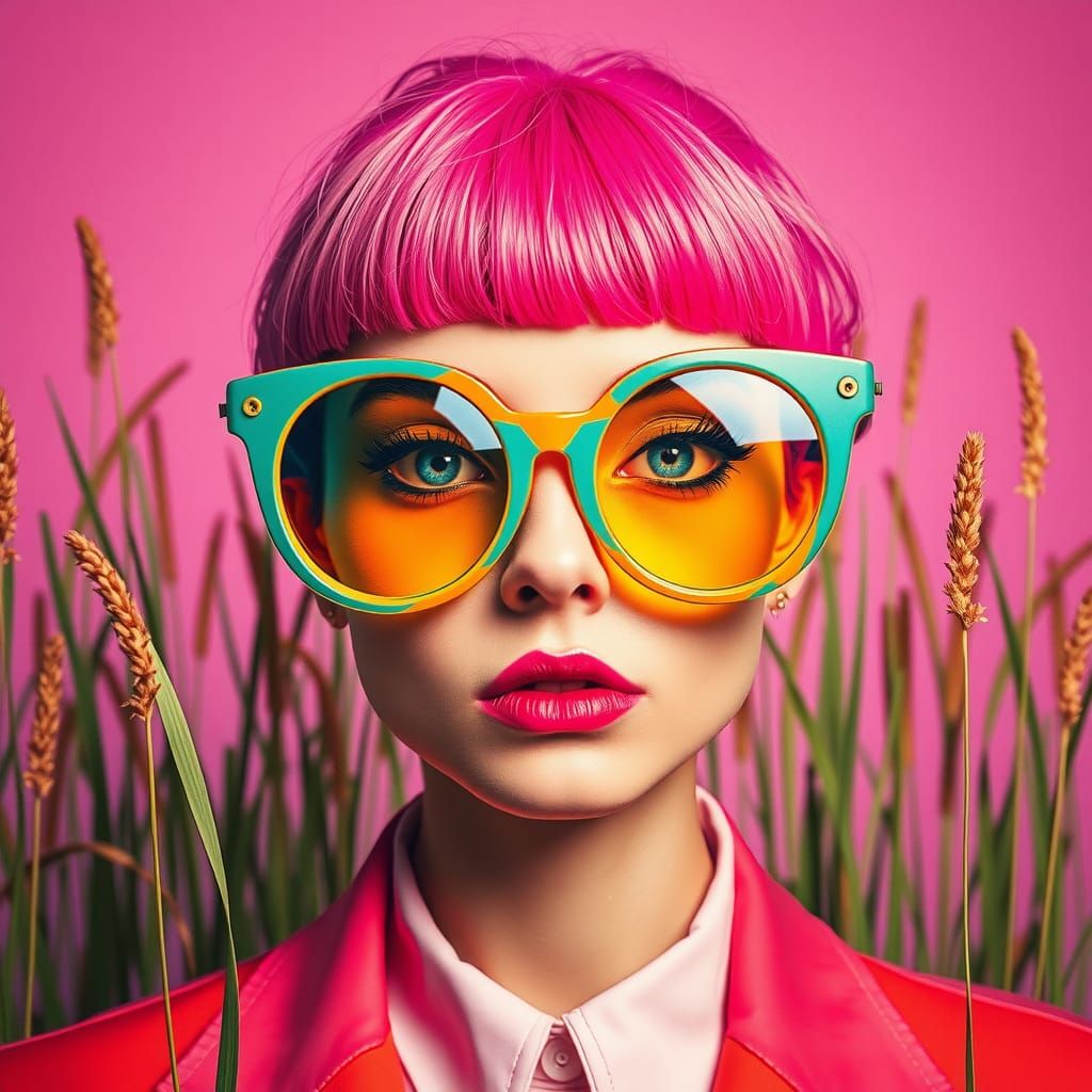 Surreal Pop Art Portrait with Large Glasses