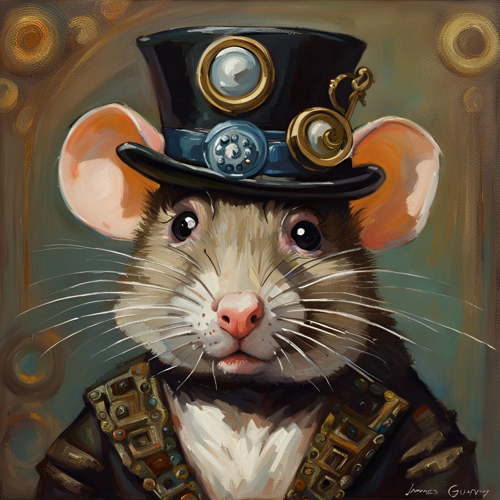 Fashionable Rat Portrait as Oil Painting