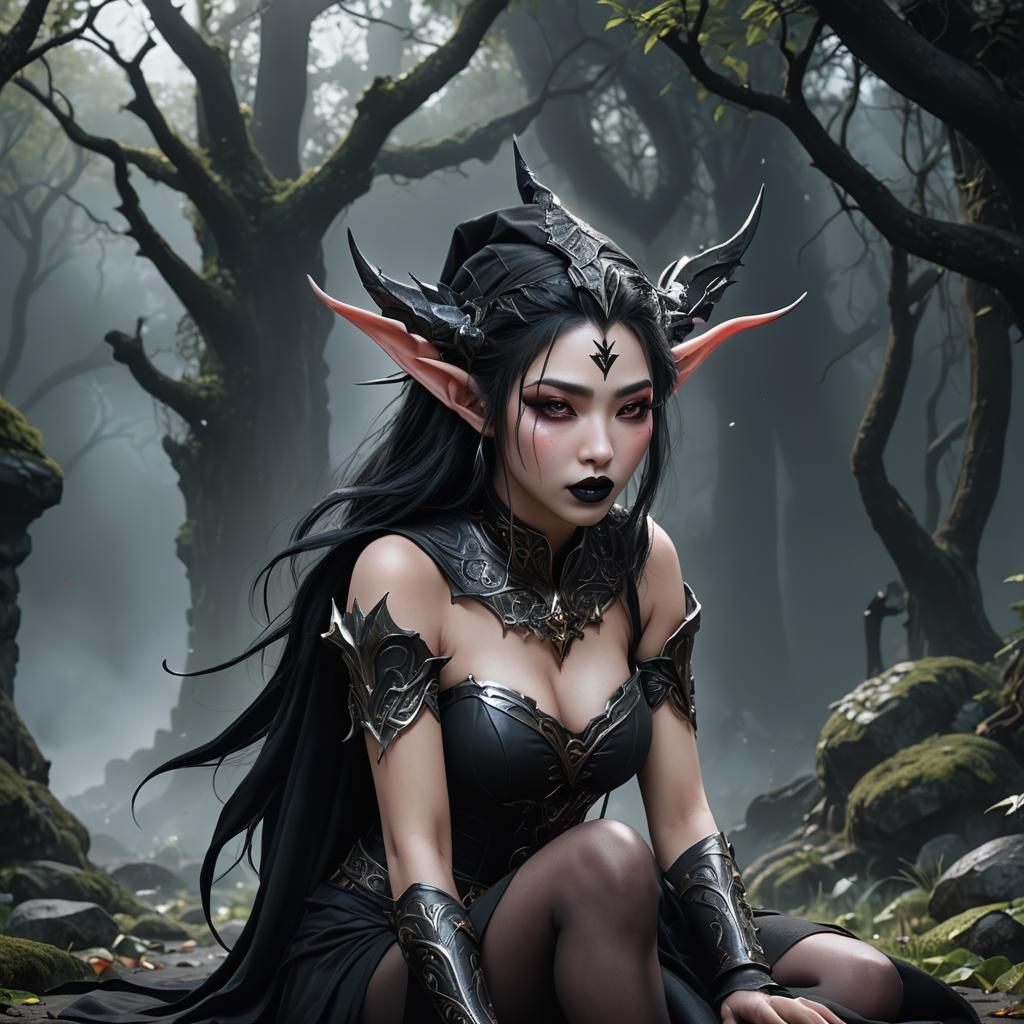 Beautiful Goth Elf Girl in Detailed Matte Painting