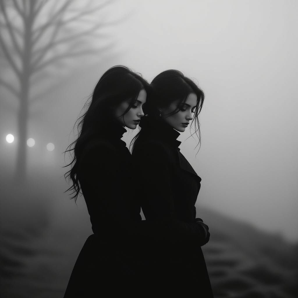 Melancholic Woman in Foggy Black and White Photo