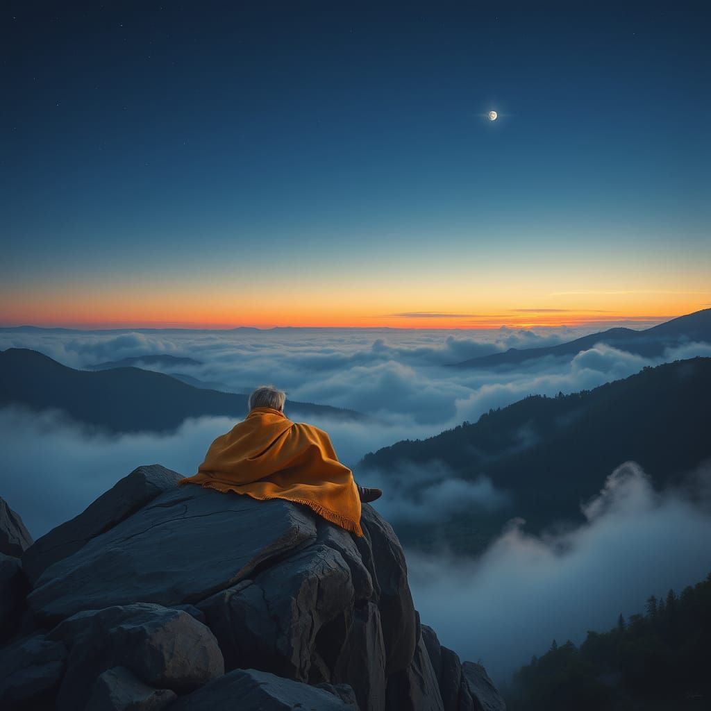 Contemplative Youth Gazing at Morning Star in Dreamy Landsca...