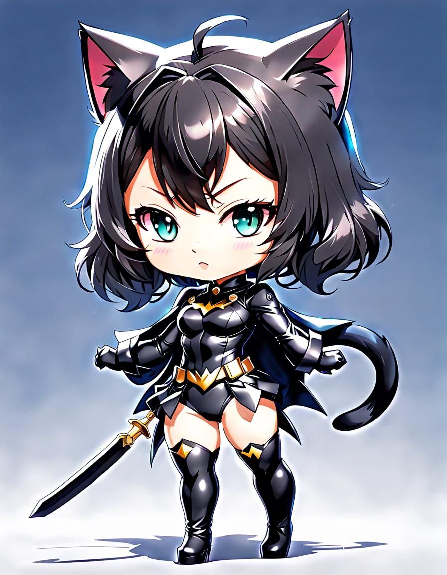 Chibi Cat Woman in Anime Style