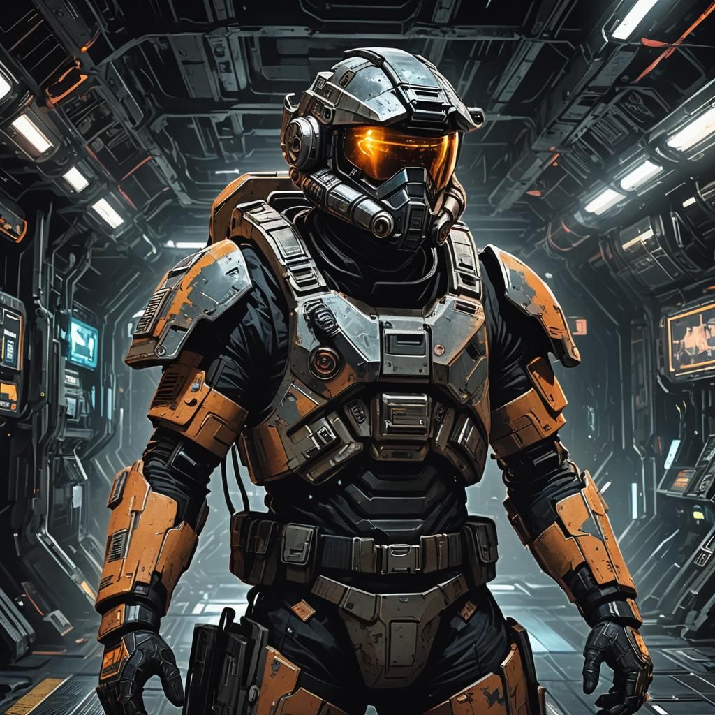 Galactic Mercenary in Gritty Comic Book Style