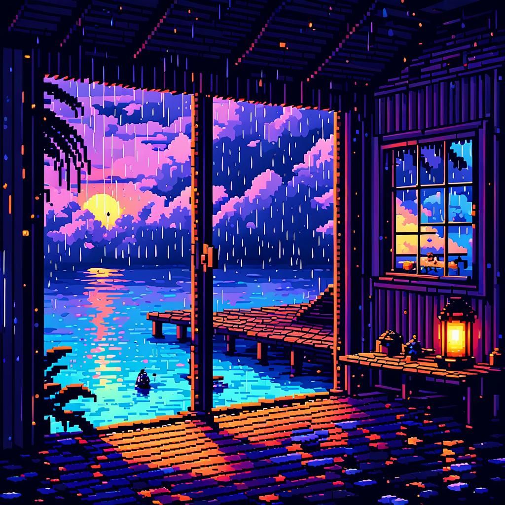 Maldives Beach View in Vibrant Pixel Art Style