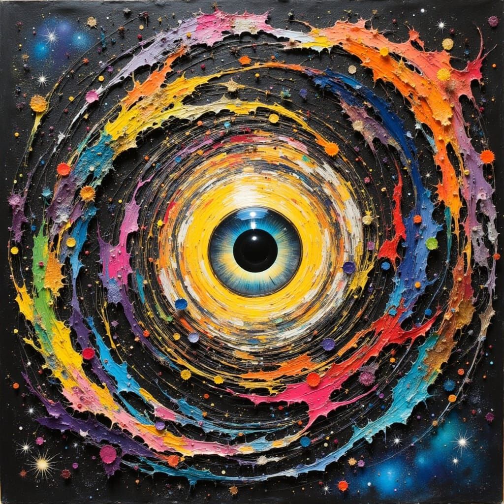 Glowing Eye in Textured Paint Vortex