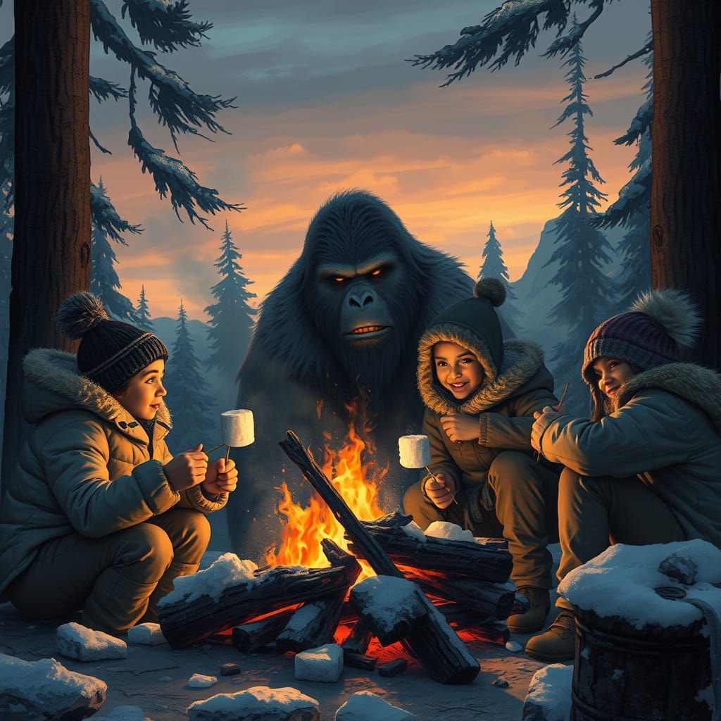 Realistic Sasquatch Watches Family Campfire