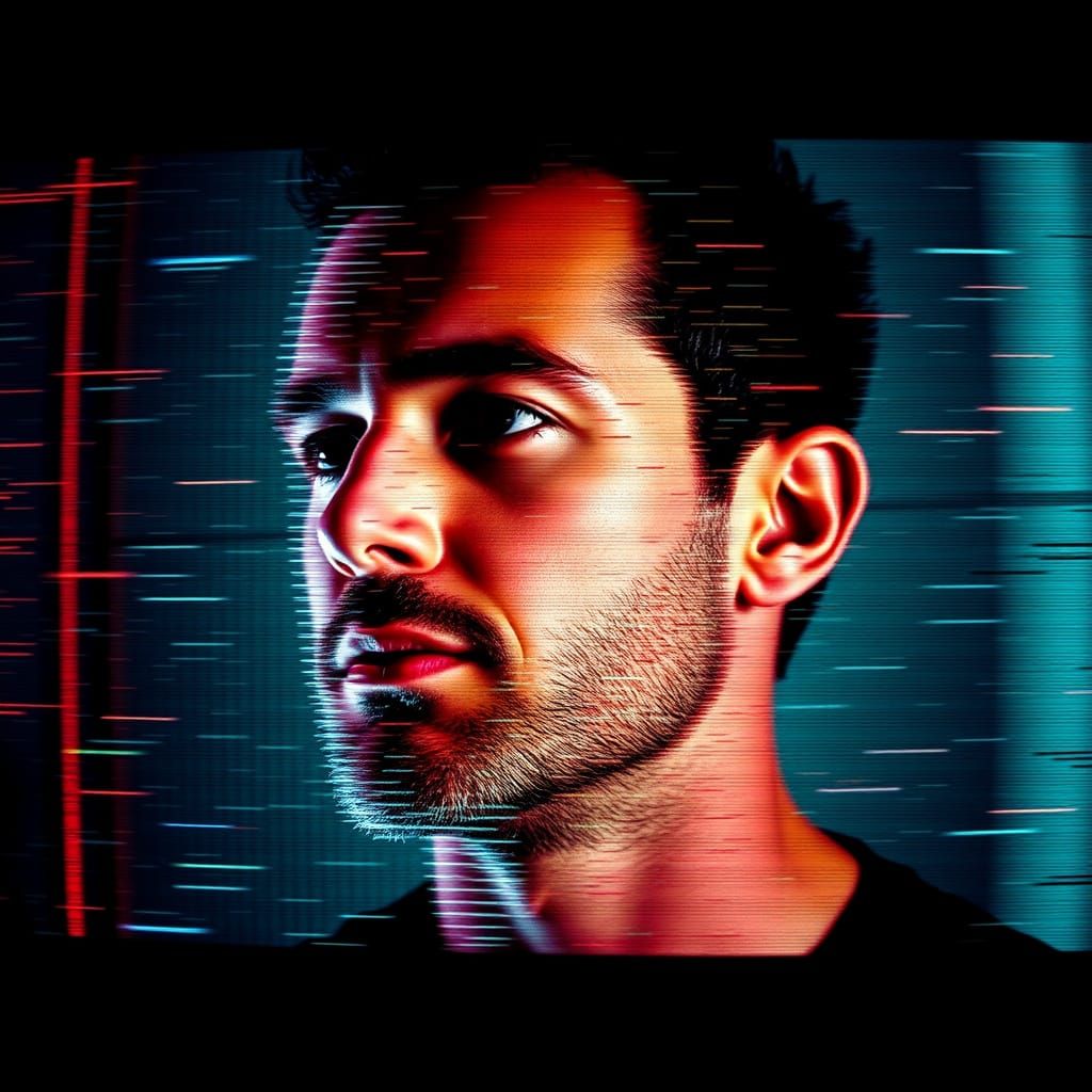 Man's Face Melts Into Digital Static on Screen