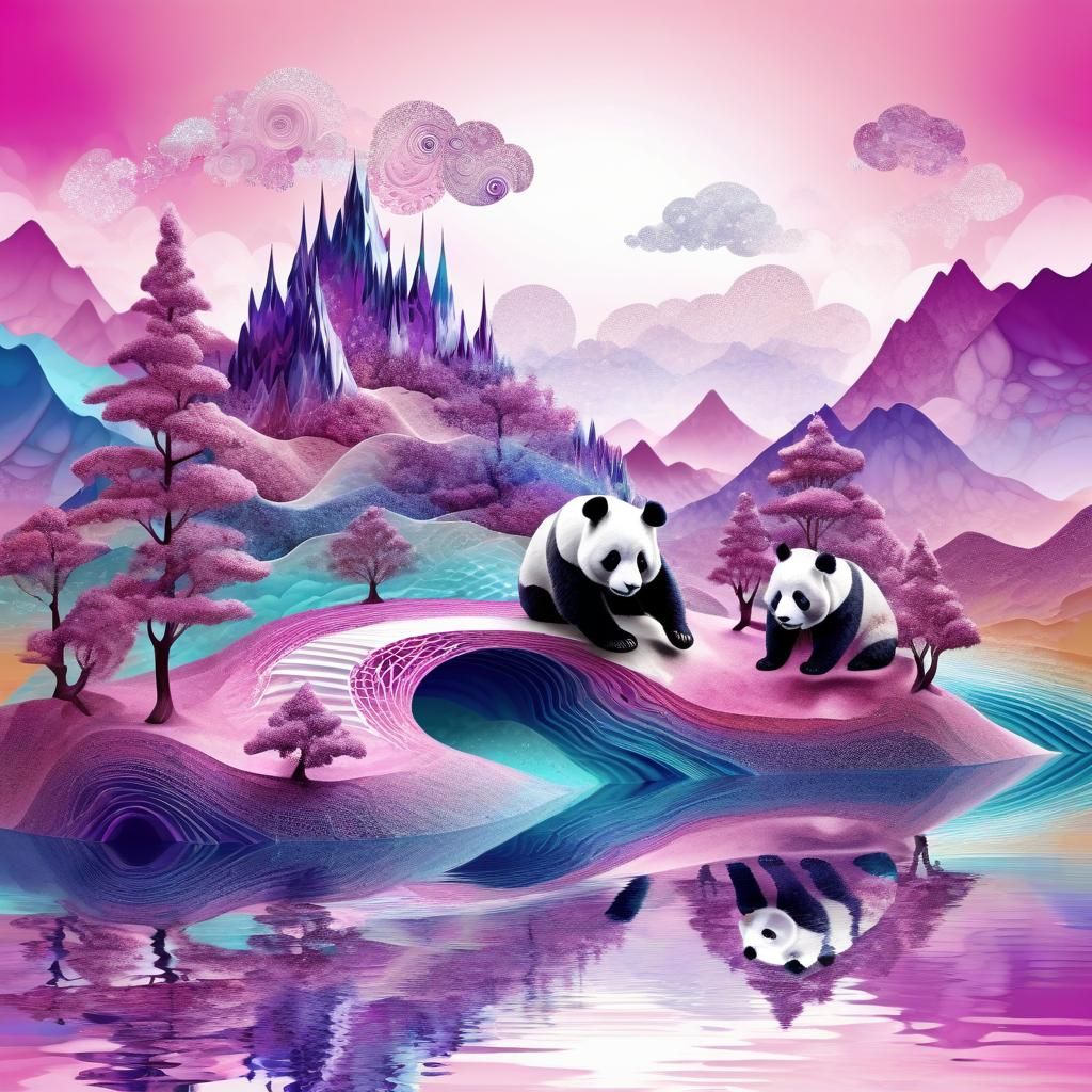 Giant Panda in Surreal Abstract Landscape
