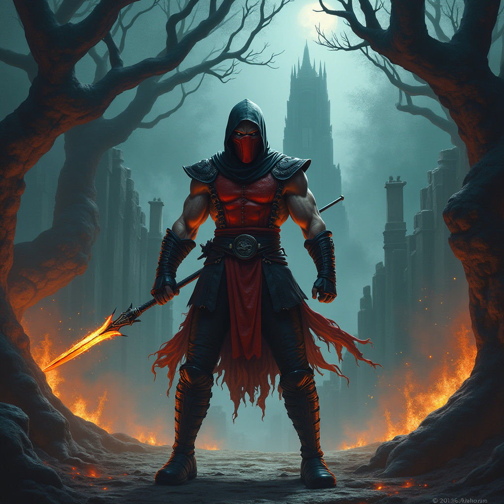 Masked Warrior in Dark Mortal Kombat Arena