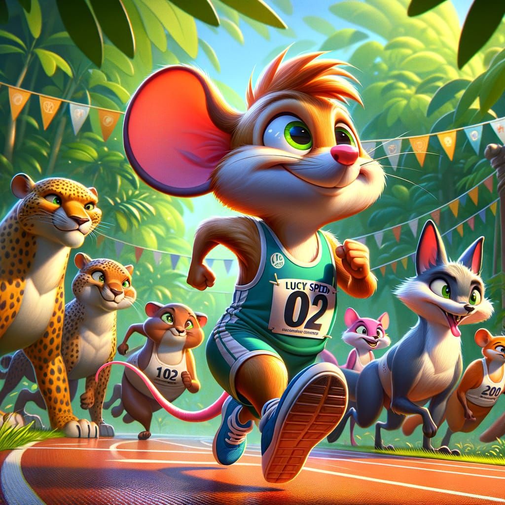 Cartoon Mouse Athlete Prepares for Animal Kingdom Race