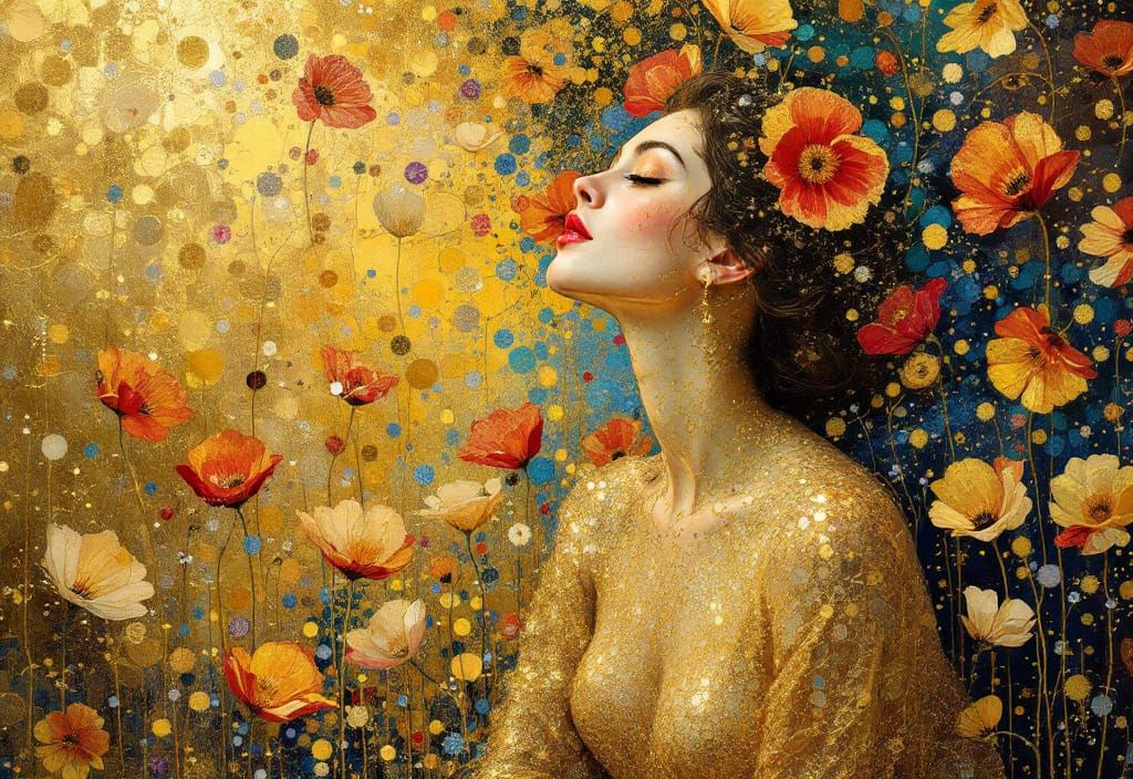 Golden Woman Portrait in Vienna Secession Style