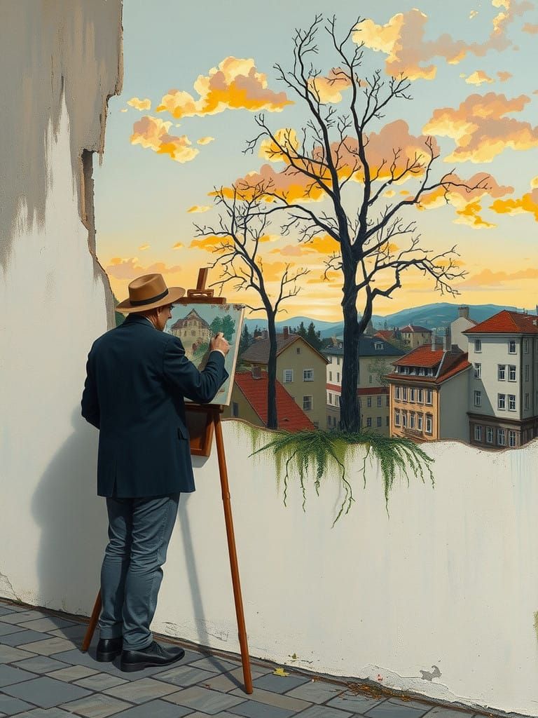 Lithuanian Master at Work, Gouache Painting in Hyperrealist...