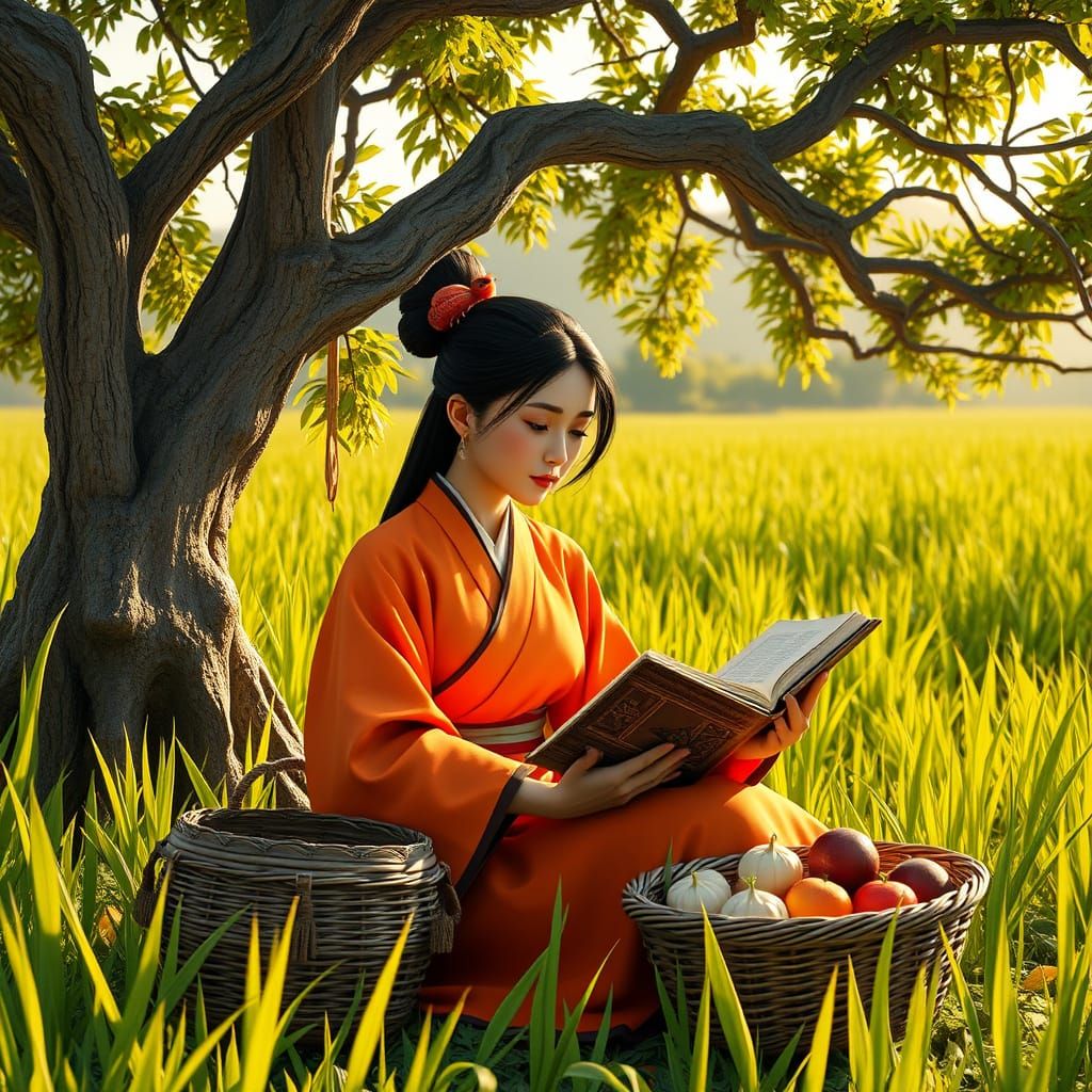Serenity in the Sunlit Fields: Mulan with Cricket and Book