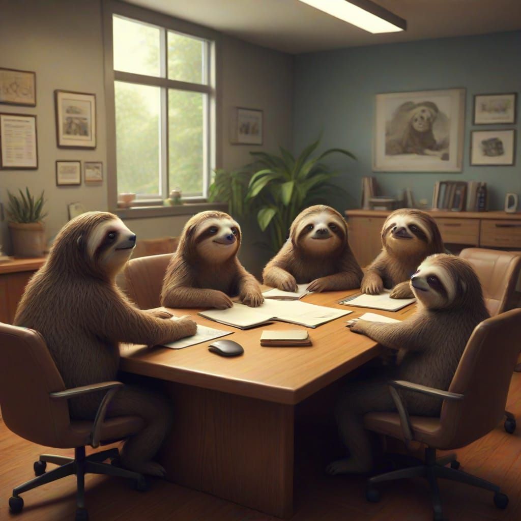 Whimsical Sloth Meeting in Office Concept Art