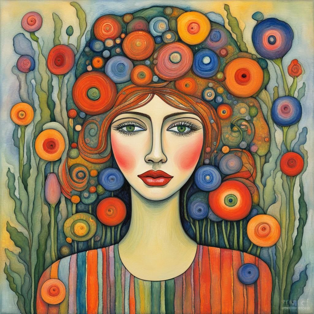 Woman with Flowers: Gouache Watercolor Impressionist Paintin...