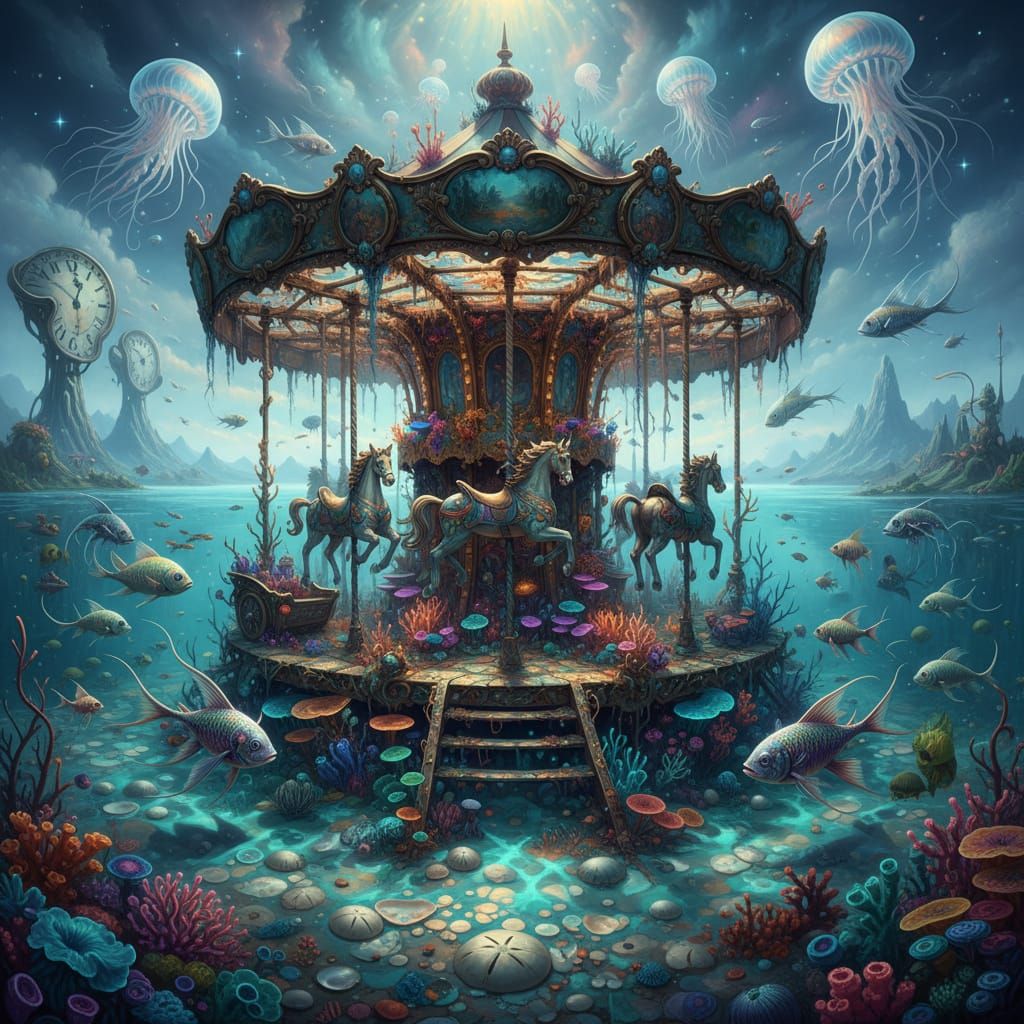 Abandoned Carousel Submerged in Coral Lagoon