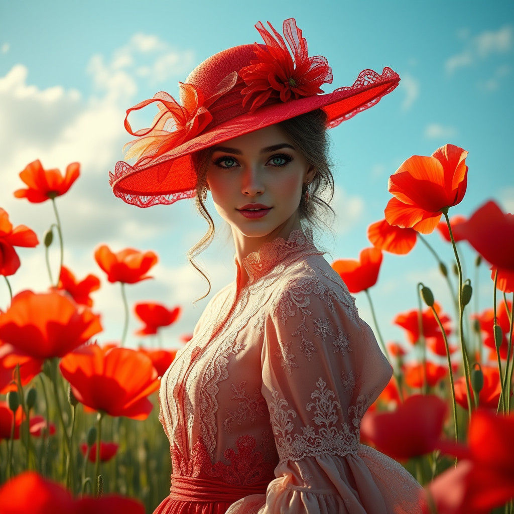 Poppy Field Portrait: Dreamlike Fantasy Art