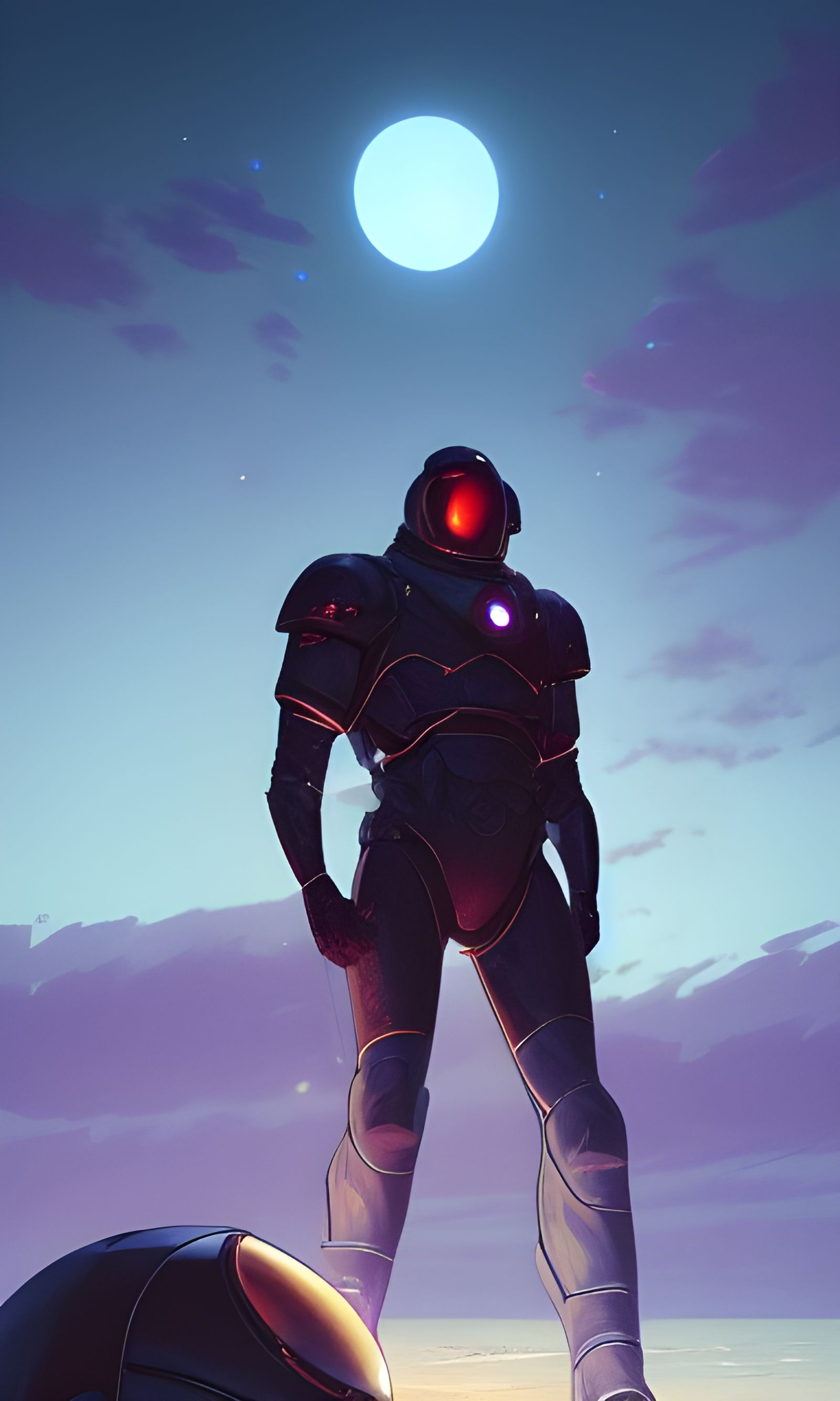 Black Space Knight Portrait in Retrowave Style