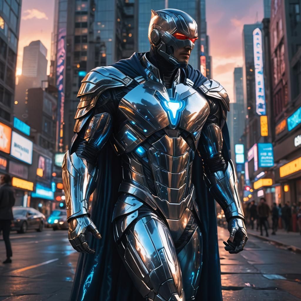 Sci-Fi Superhero in Metallic Suit