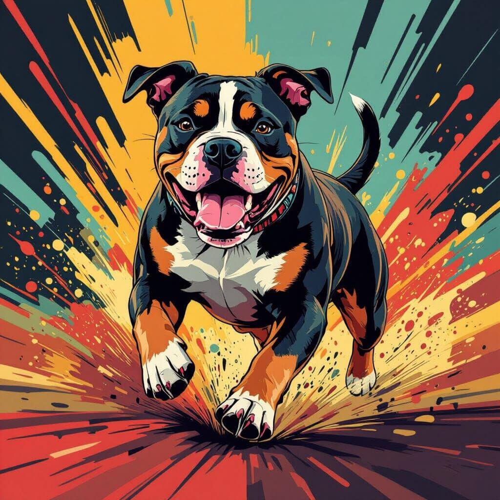 Dynamic Pitbull Clip Art Inspired by Action Painting