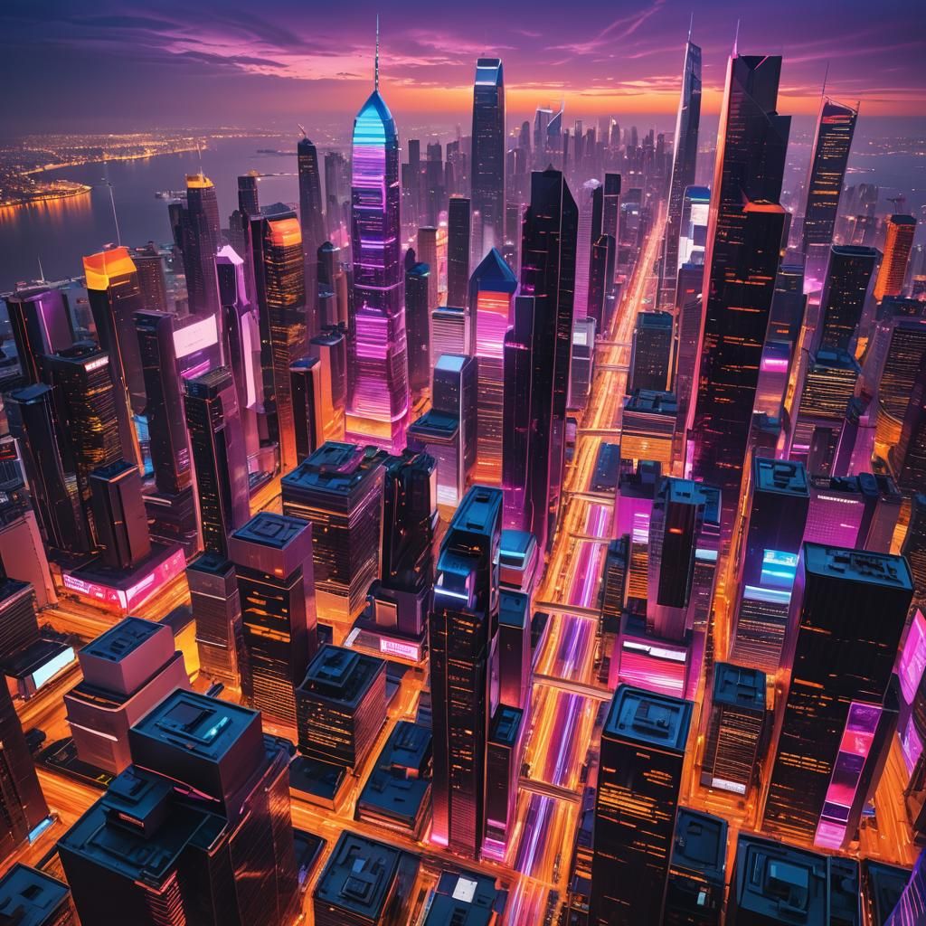 Glowing Futuristic Metropolis at Dusk