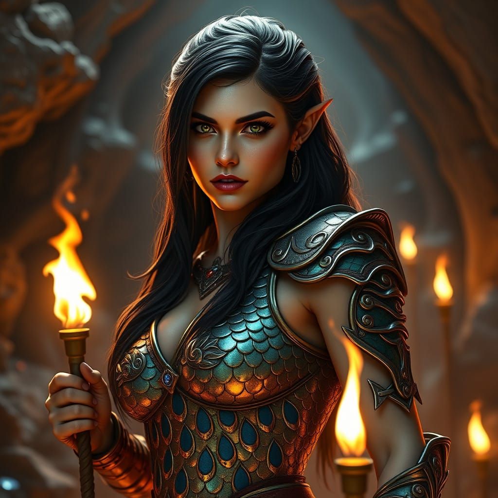 Half-Elf Bandit in Star Trek-Inspired Scale Armor, with Glit...