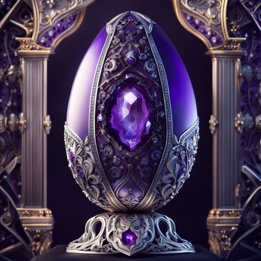 Amethyst Geode Fabergé Egg in Silver Theme