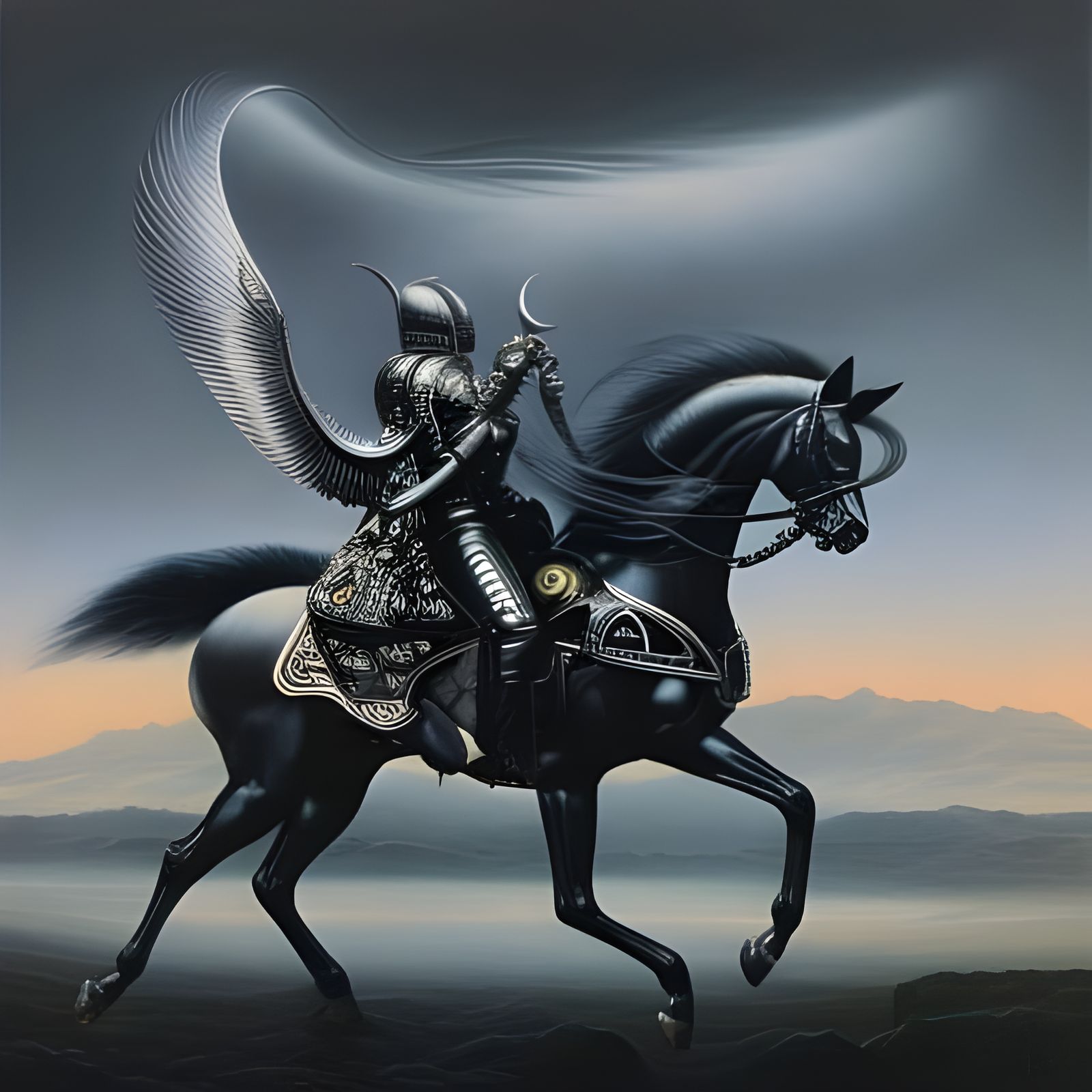 Armored Horse: Monochromatic Airbrush Art by Giger