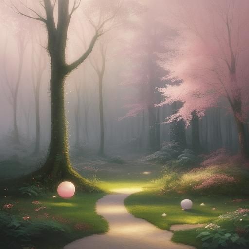 Juggler in Mystical Forest with Glowing Orbs as Watercolour