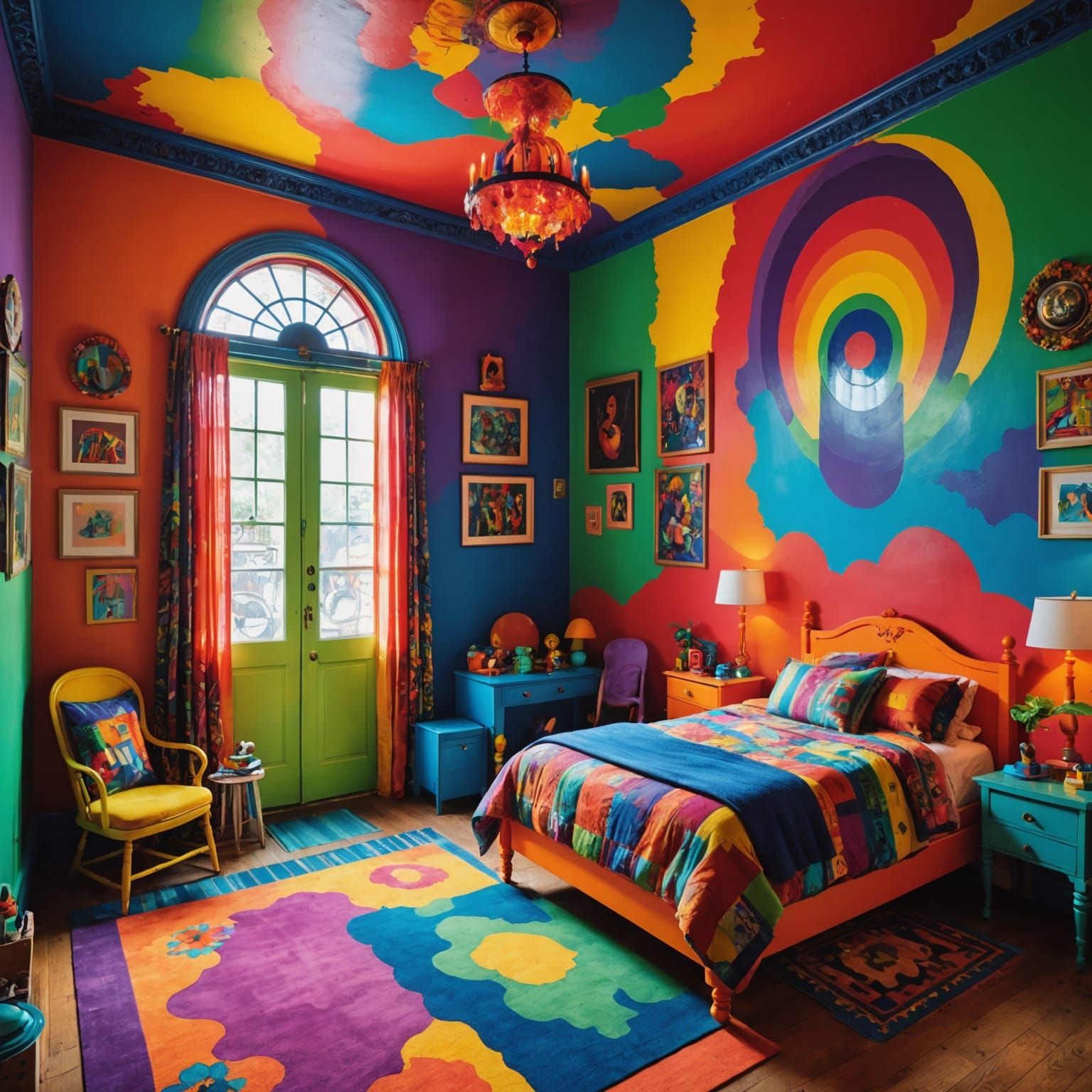 Vibrant Whimsical Bedroom Oasis in Maximalist Art Deco Style