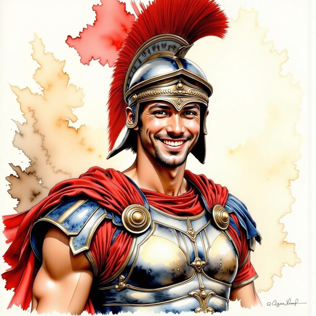 Smiling Roman soldier