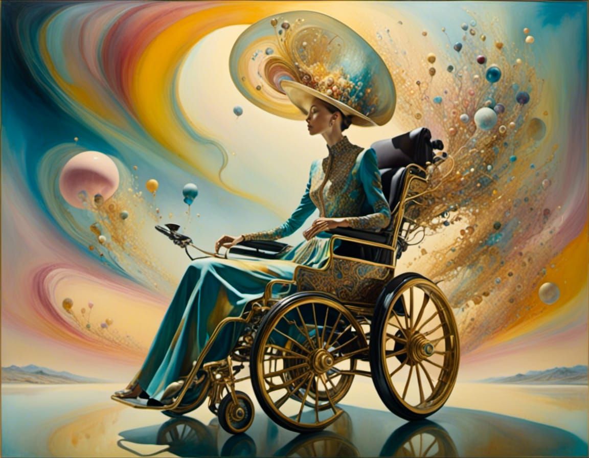 Surreal Woman in Ornate Wheelchair, Abstract Expressionism
