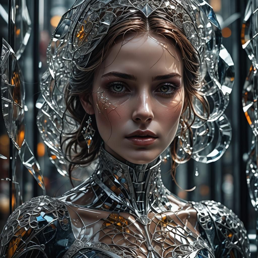 Hyperrealistic Glass Woman with Intricate Details