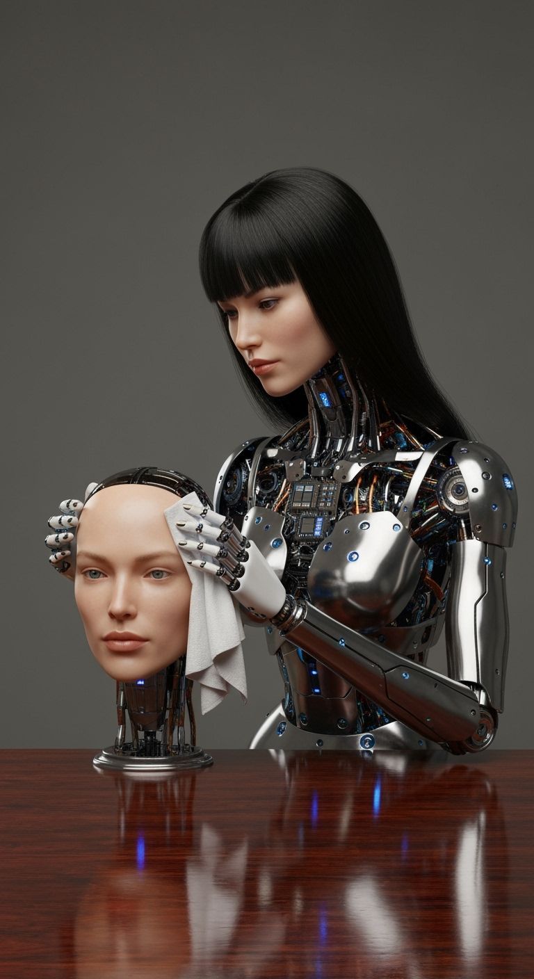 Robot Lady Detaches Head for Polishing in Cyberpunk Style