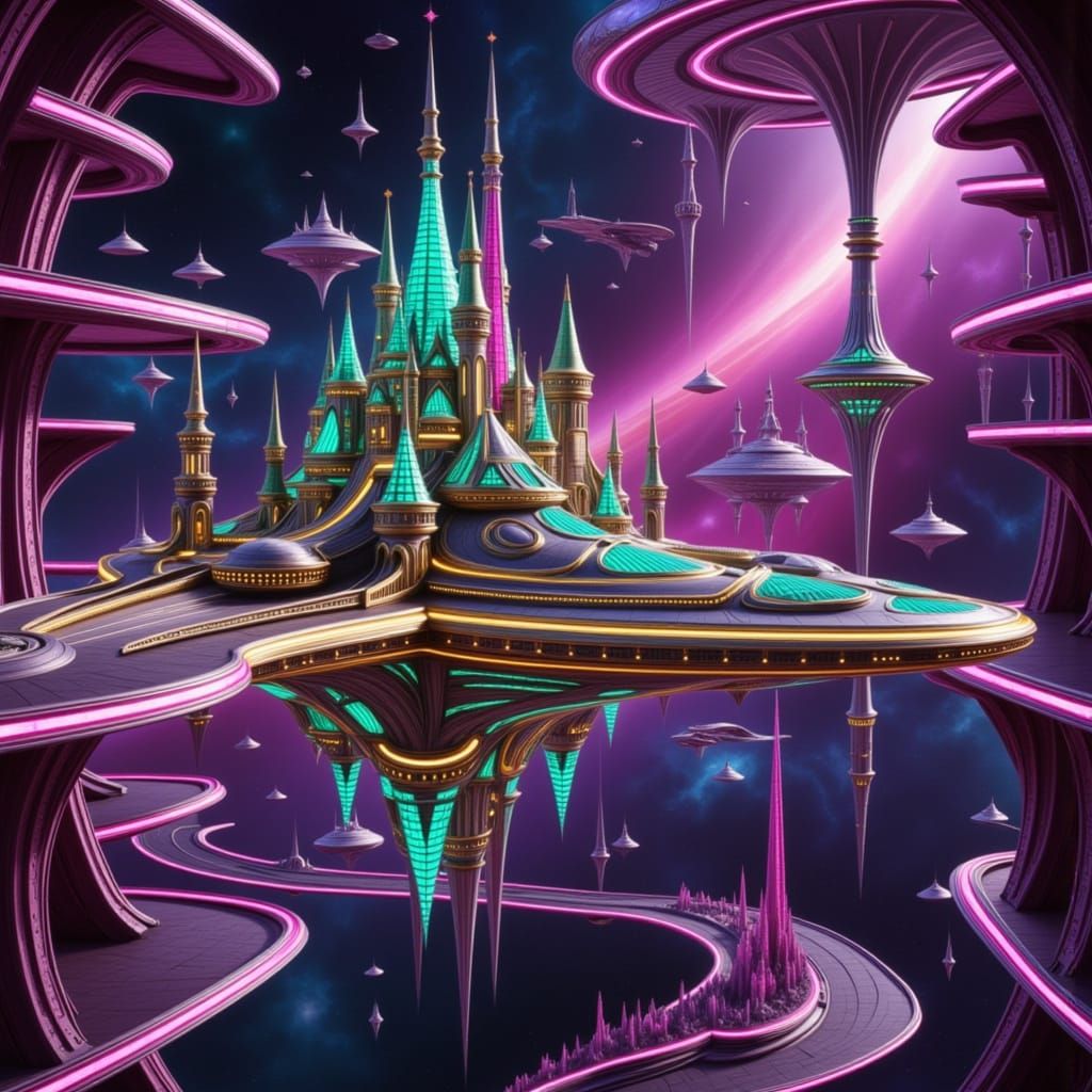 Medieval Space Starship in Cosmicpunk Background