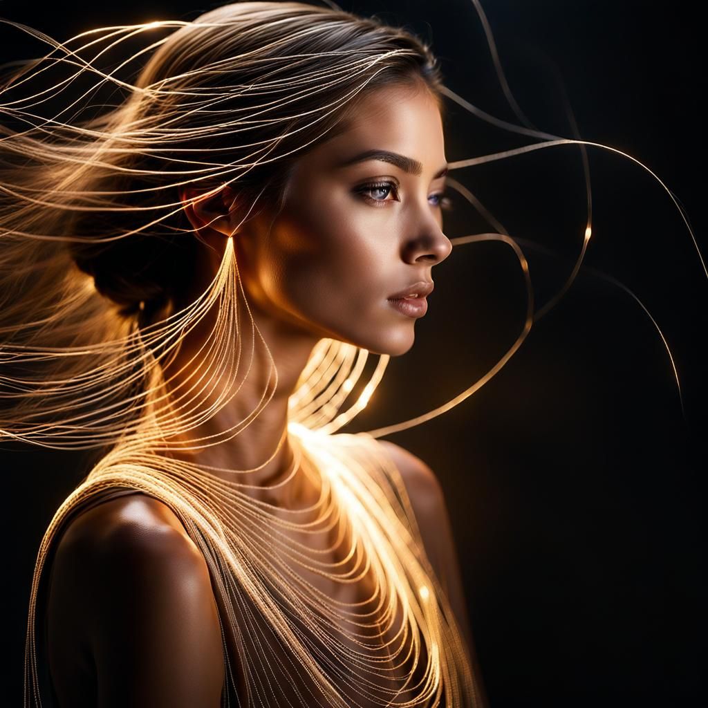 Portrait of a woman in light strands