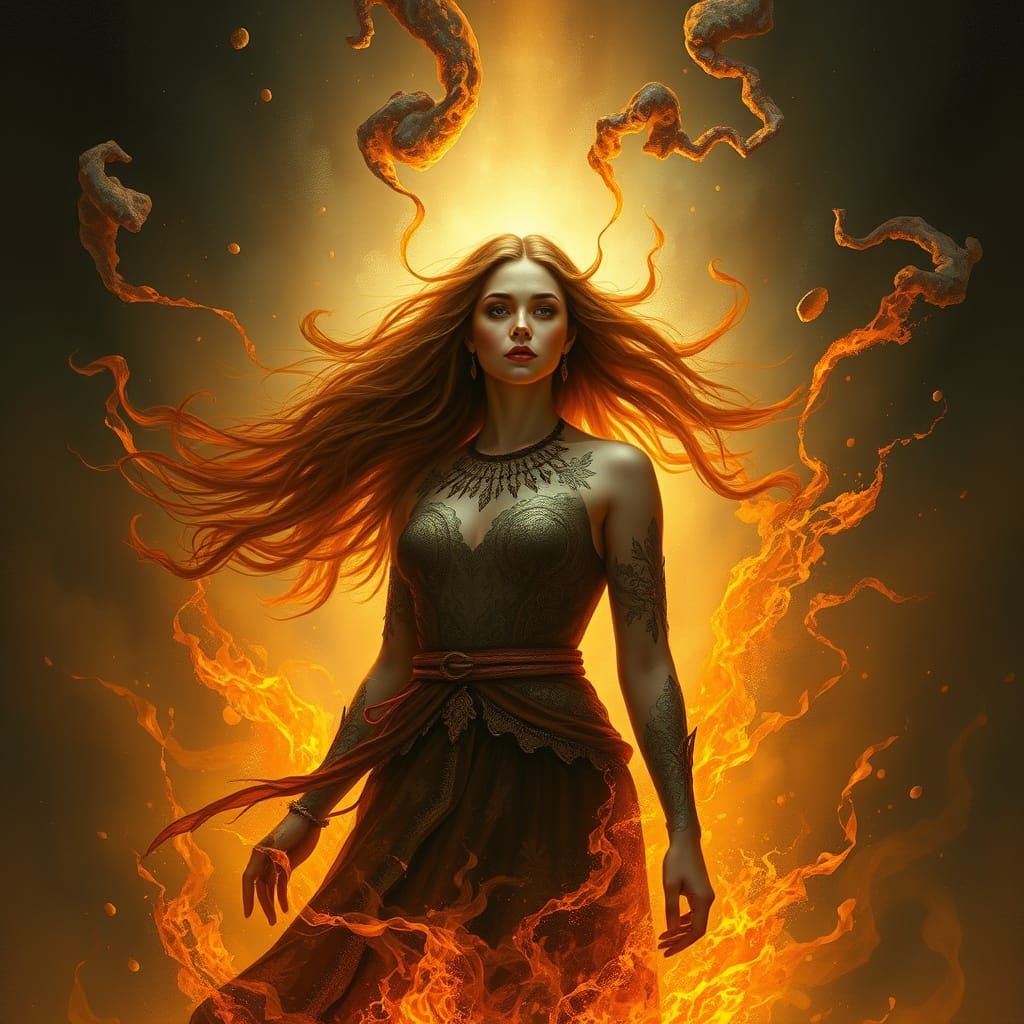 Mystical Female Phoenix Reborn in Fiery Glory