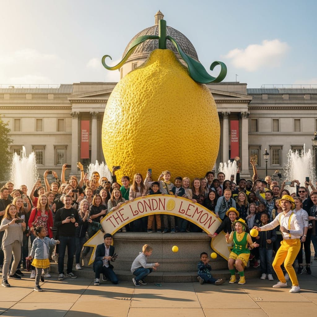 Giant Textured Lemon Statue Brightens Trafalgar Square