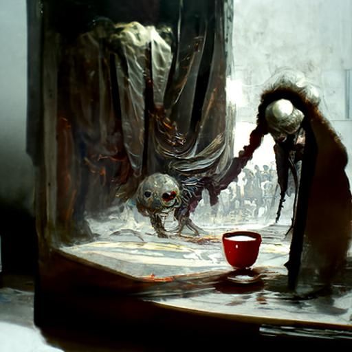 Horrific Cup of Tea in Gothic Horror Style