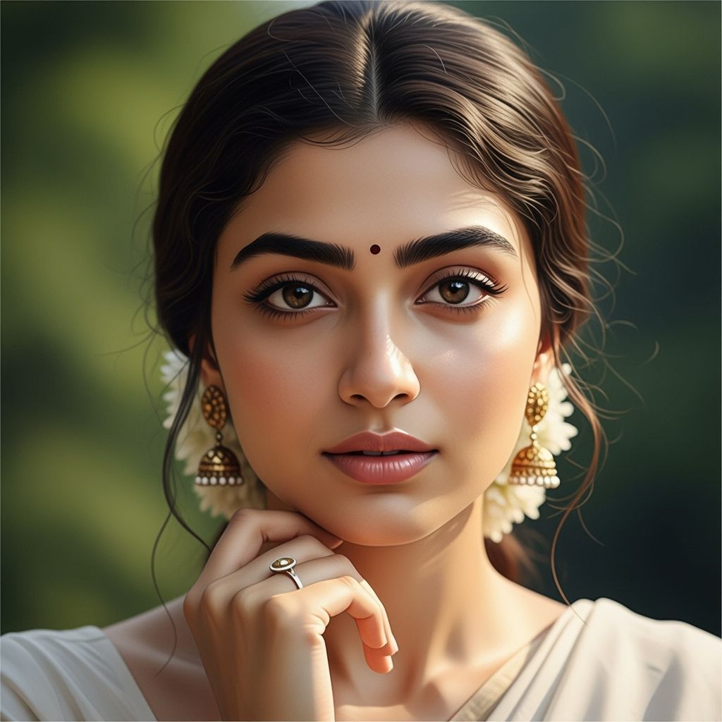 Serene Indian Woman in Sari: A Classical Portrait