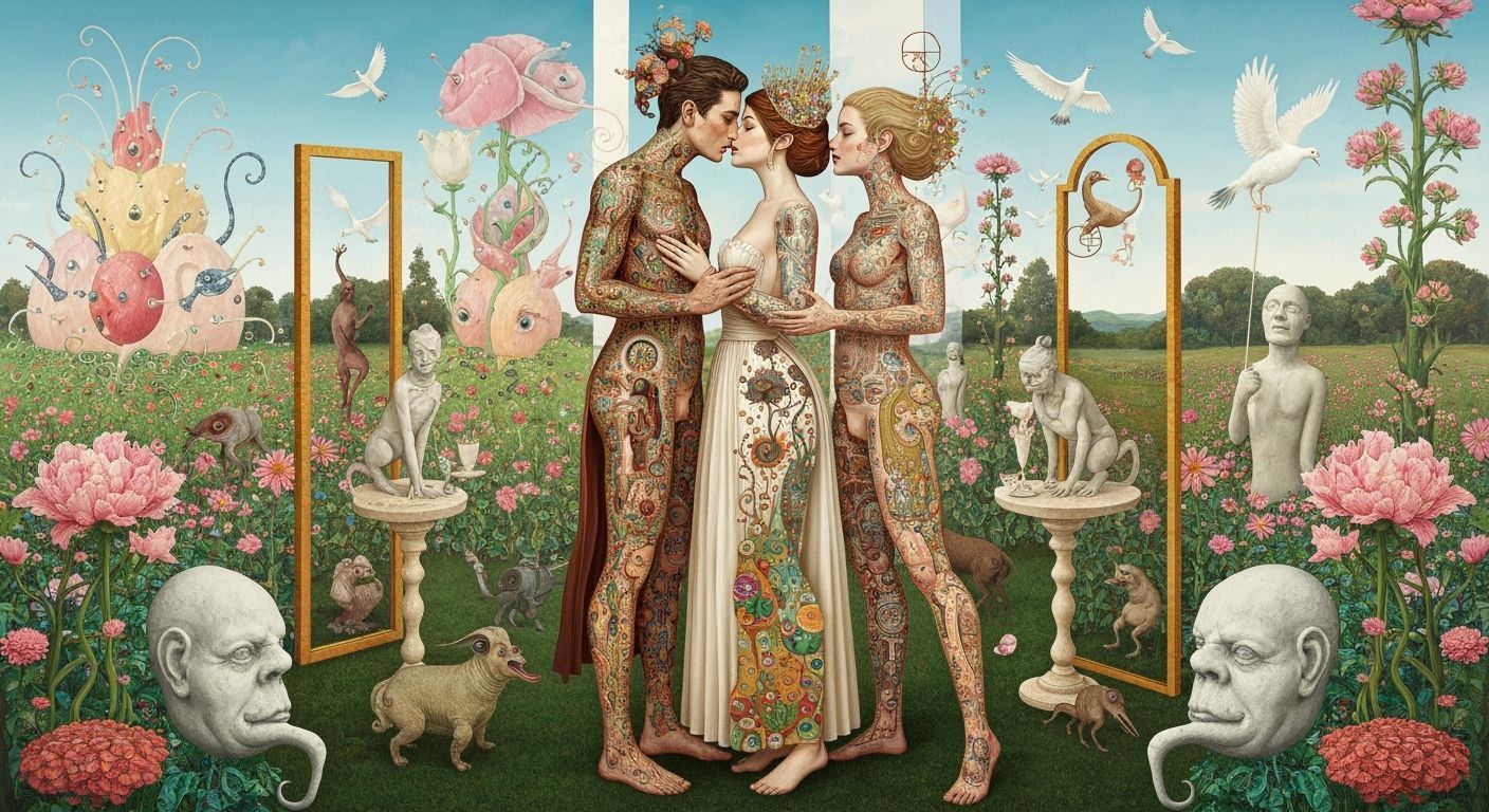 Surreal Garden Kiss: A Fantasy Art Piece