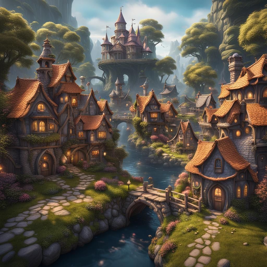 Fantastical Fairy Town Digital Matte Painting