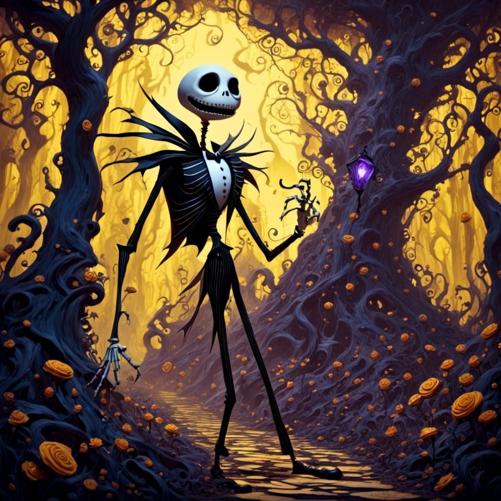 Jack Skellington in Haunted Dark Fantasy Forest