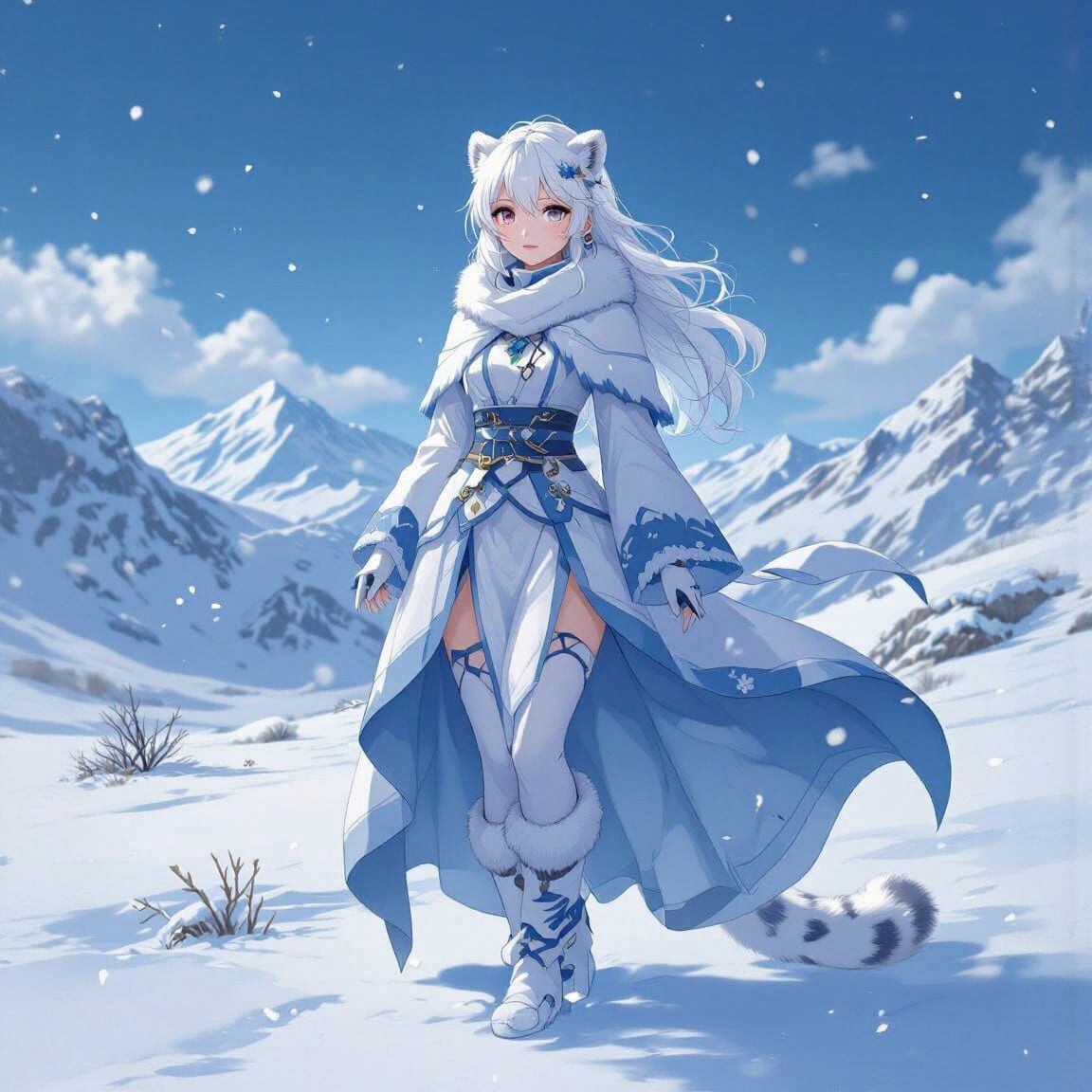 Genshin Impact Style Snow Leopard Anime Girl