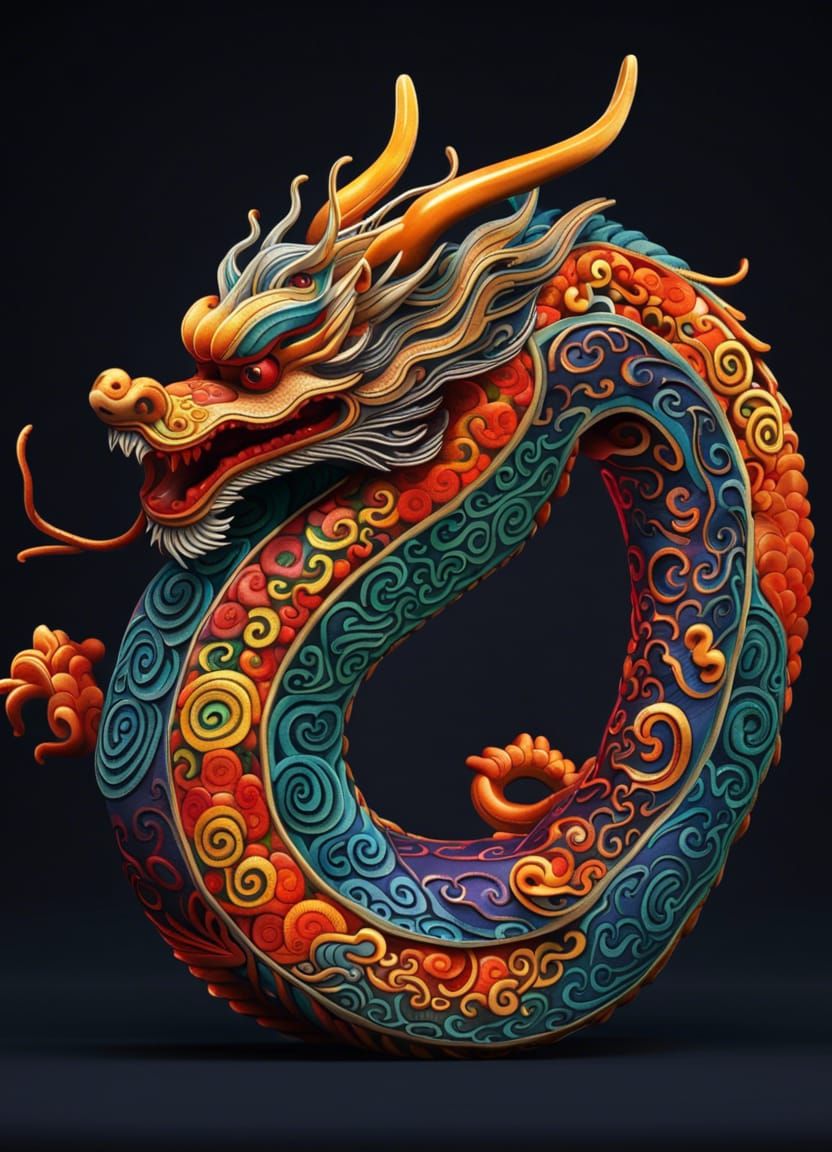 Stylized Chinese Dragon in S Shape